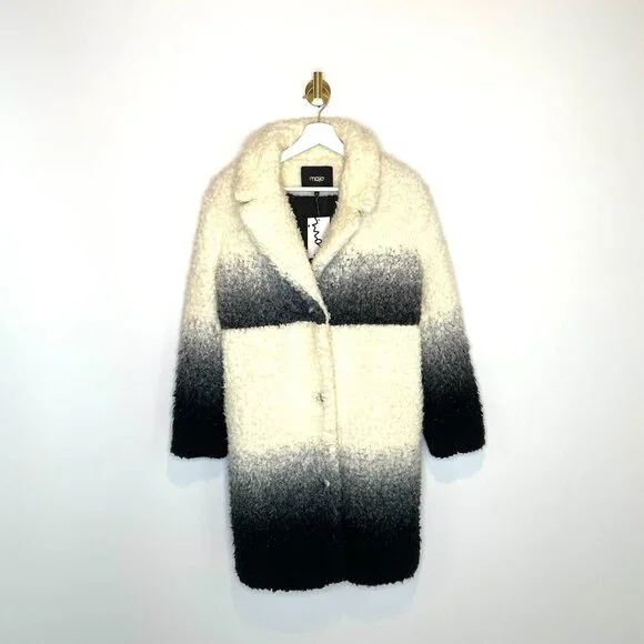 RunwayMaje Ombre Mid Length Black White Teddy CoatStreetwear Glam$755